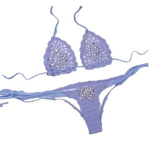 Sexy Crochet Bejeweled Bikini